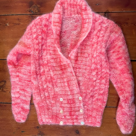 Handmade Sweaters - Handknit Mohair Vintage Strawberries & Cream oversized sweater Large